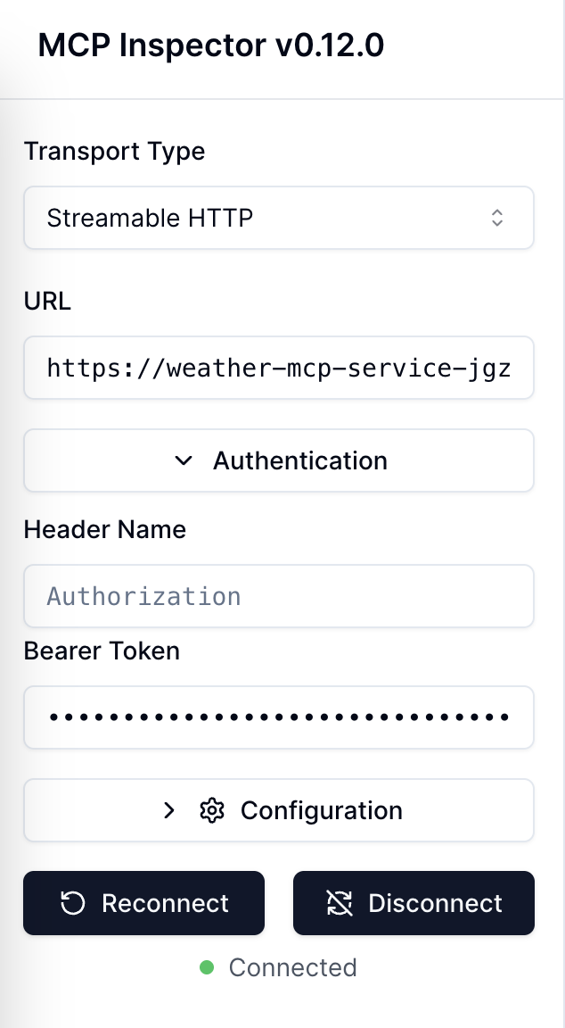 MCP Inspector Connection